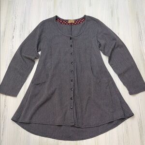 Tulip Button-Down Tunic "Ivy Jacket" Lagenlook Grey Pin/Ticking Stripe Sz S